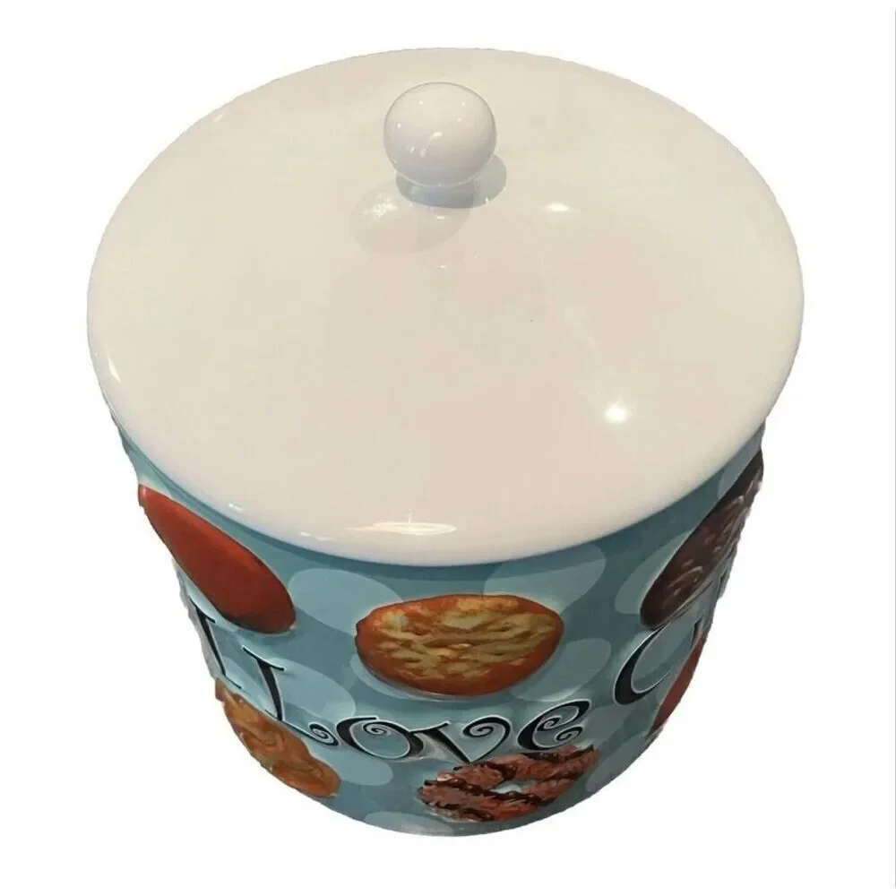 Y2K I Love Girl Scout Cookies Ceramic Jar With Lid Blue 3D Cookie Favorites 2006